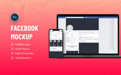 Facebook mobil és asztali képernyő termékmockup