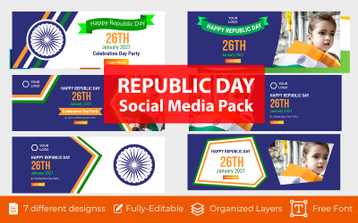 7 India Republic Day Vector Banery Pakiet szablonów dla mediów społecznościowych