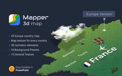 Mapeador - 20 países europeus modelo de mapas em 3D do PowerPoint