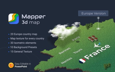 Mapper - 20 europäische Länder 3D-Karten PowerPoint-Vorlage