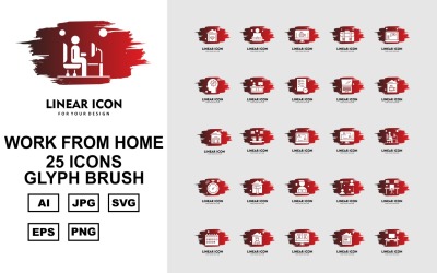 25 Premium Work From Home Glyph Brush Icon Pack Set