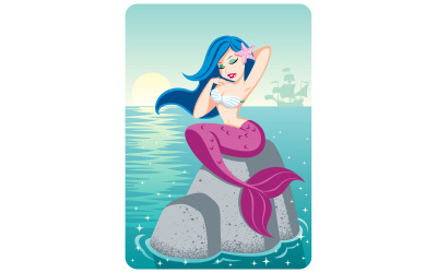 Mermaid on Reef - Illustration