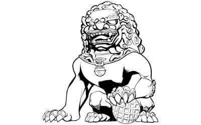 Chinese Lion Line Art - Illustration