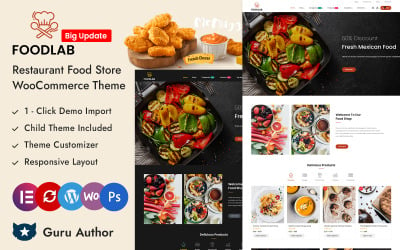 FoodLab - Tema responsivo para restaurante Food Store Elementor WooCommerce