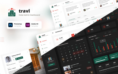 Travl - A Hotel Admin Dashboard PSD és XD Template UI elemei