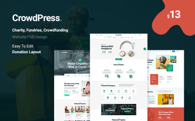 Bootstrap Crowdpress - Crowdfunding & Charity Psd #145723