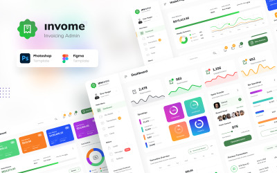 Invome - Invoicing Admin Dashboard Figma- und PSD-Vorlagen-UI-Elemente