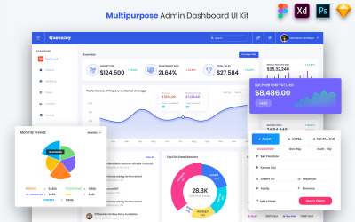 Queenley - Kit de interface do usuário do painel de administração multifuncional