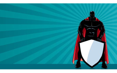 Superheld Holding Shield Ray Light Silhouette - Illustratie