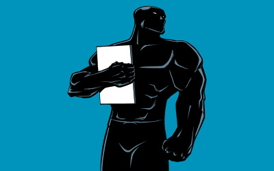 Superhéroe sosteniendo libro sin silueta de capa - Ilustración