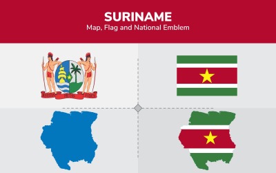 Surinamkarta, flagga och nationellt emblem - illustration