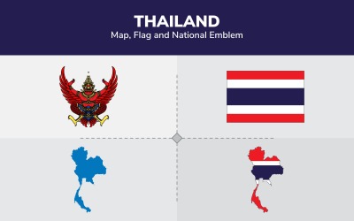 Thailand karta, flagga och nationellt emblem - illustration