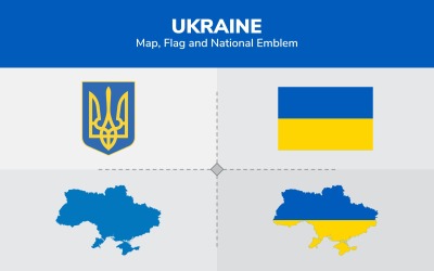 Ukraina karta, flagga och nationellt emblem - illustration