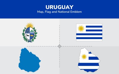 Uruguay-kaart, vlag en nationaal embleem - illustratie