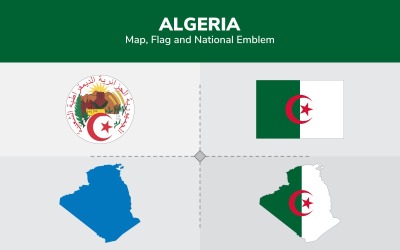 Algeriet karta, flagga och nationellt emblem - illustration