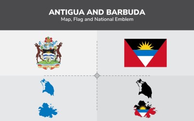 Antigua och Barbuda karta, flagga och nationellt emblem - illustration