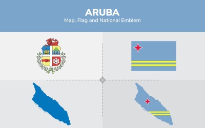 Aruba karta, flagga och nationellt emblem - illustration