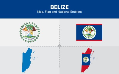 Belize Map, Flag and National Emblem - Illustration