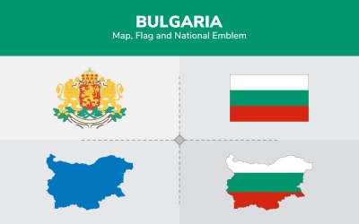 Bulgarien karta, flagga och nationellt emblem - illustration