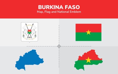 Burkina Faso-karta, flagga och nationellt emblem - illustration