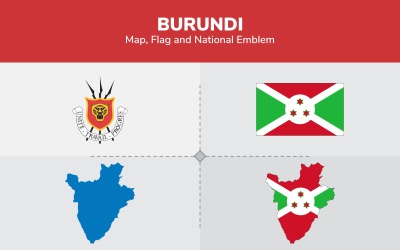 Burundi karta, flagga och nationellt emblem - illustration