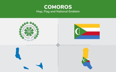 Comoren kaart, vlag en nationaal embleem - illustratie