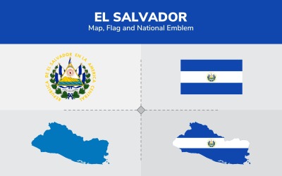 El Salvador kaart, vlag en nationaal embleem - illustratie