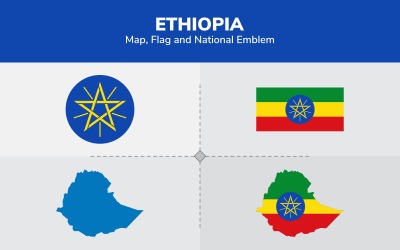 Etiopiens karta, flagga och nationellt emblem - illustration