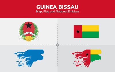 Guinea-Bissaus karta, flagga och nationellt emblem - illustration