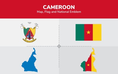 Kamerun karta, flagga och nationellt emblem - illustration