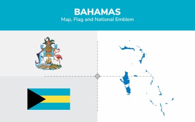 Mapa de Bahamas, bandera y emblema nacional - Ilustración