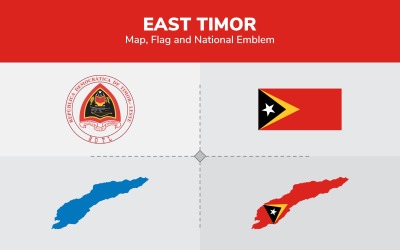 Östtimors karta, flagga och nationellt emblem - illustration