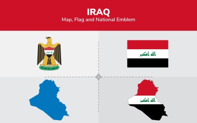 Irak-karta, flagga och nationellt emblem - illustration