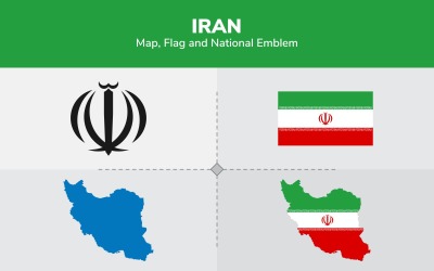 Irans karta, flagga och nationellt emblem - illustration