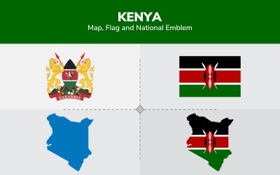 Kenya karta, flagga och nationellt emblem - illustration