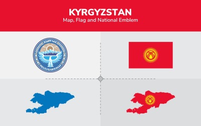 Kirgizistan karta, flagga och nationellt emblem - illustration