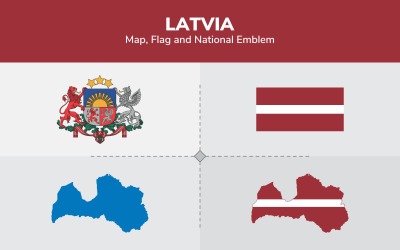 Lettland Lettlands karta, flagga och nationellt emblem - illustration