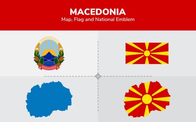 Macedonië kaart, vlag en nationaal embleem - illustratie