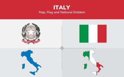 Mapa, bandeira e emblema nacional da Itália - ilustração