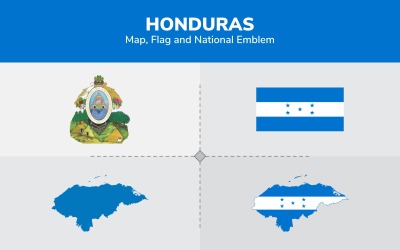Mapa de Honduras, bandera y emblema nacional - Ilustración