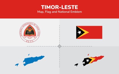 Mapa de Leste, bandera y emblema nacional - Ilustración