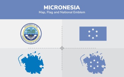Mikronesiens karta, flagga och nationellt emblem - illustration