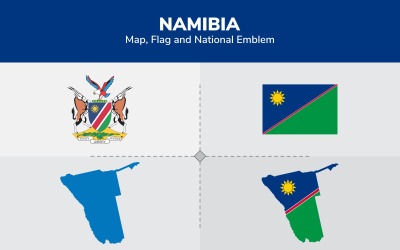 Namibia karta, flagga och nationellt emblem - illustration