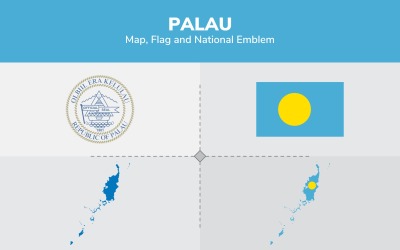 Palau karta, flagga och nationellt emblem - illustration