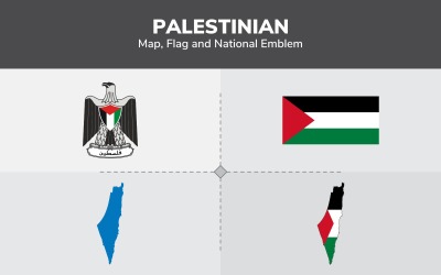Palestinsk karta, flagga och nationellt emblem - illustration