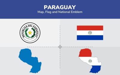 Paraguays karta, flagga och nationellt emblem - illustration