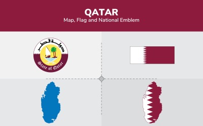 Qatar karta, flagga och nationellt emblem - illustration