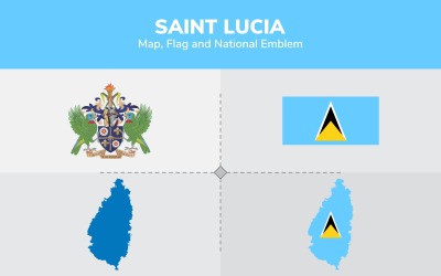 Saint Lucia kaart, vlag en nationaal embleem - illustratie