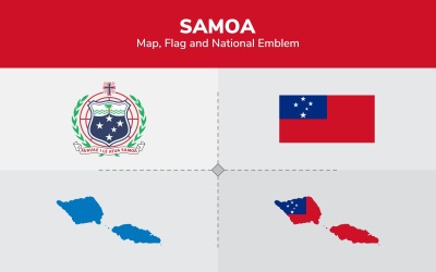 Samoa karta, flagga och nationellt emblem - illustration