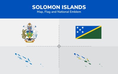 Solomon Islands Map, Flag and National Emblem - Illustration